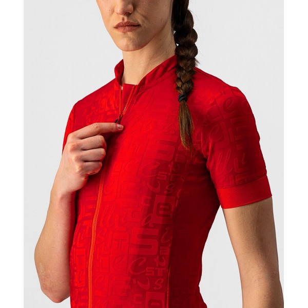 Promessa Jacquard Radtrikot Damen kurzarm rot