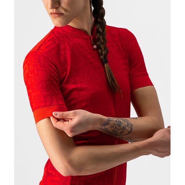Promessa Jacquard Radtrikot Damen kurzarm rot
