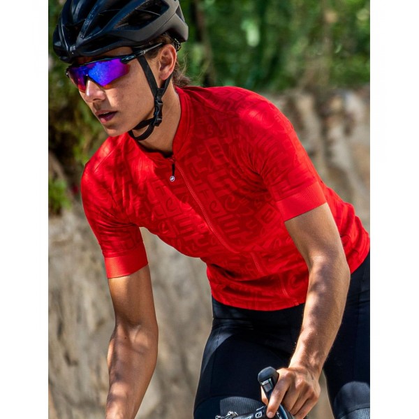 Promessa Jacquard Radtrikot Damen kurzarm rot