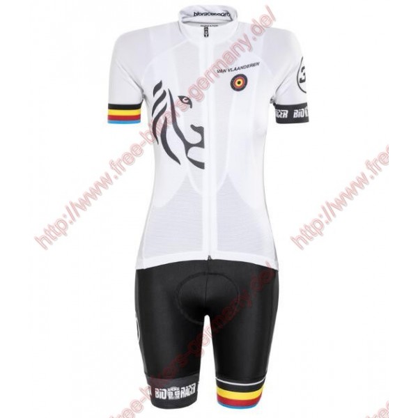 Radsport Bioracer Van Vlaanderen Damen Weiß schwarz 2018 Radbekleidung Satz Trikot Kurzarm+Trägerh Radtrikot Kaufen