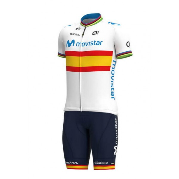 Fahrradbekleidung Radsport 2020 MOVISTAR TEAM Spanish Champion Radbekleidung Satz Trikot Kurzarm+Trägerhosen Set Out Radtrikot Kaufen