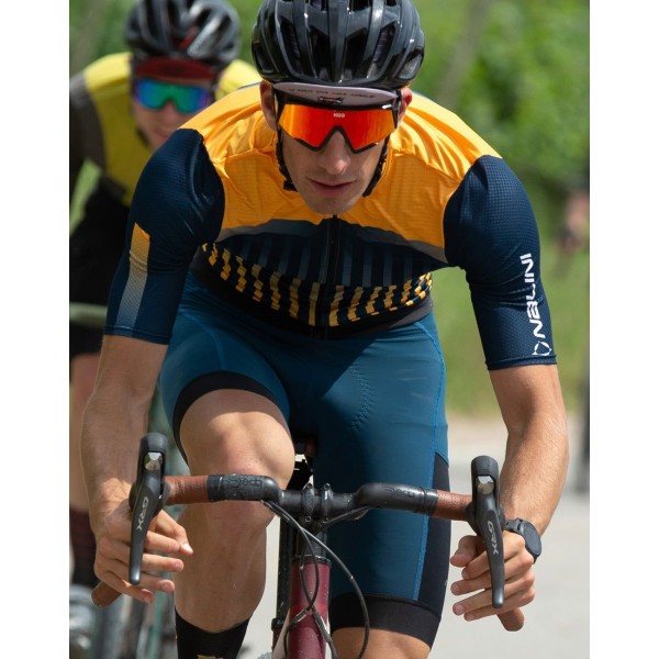 New Respect Radtrikot kurzarm blau/gelborange New Respect Radtrikot kurzarm blau/gelborange