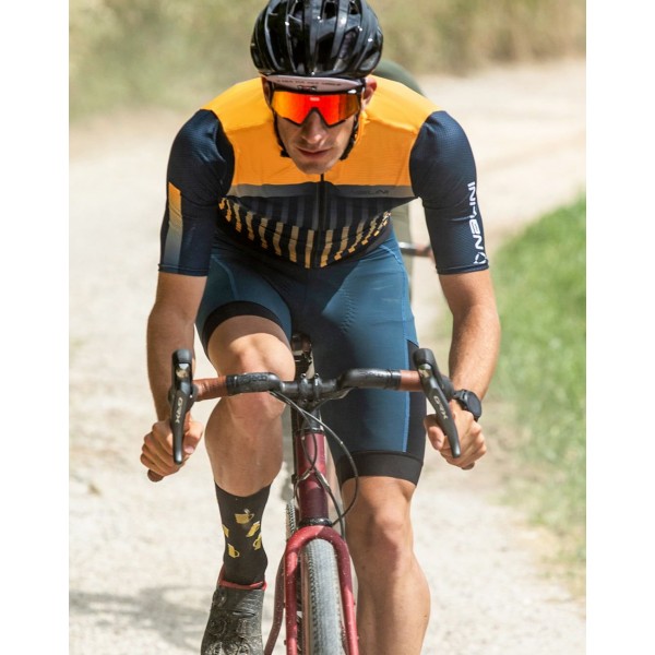 New Respect Radtrikot kurzarm blau/gelborange New Respect Radtrikot kurzarm blau/gelborange