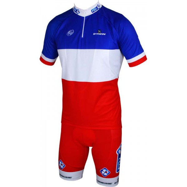 FRANCAISE DES JEUX (FDJ) Französischer Meister 2014/2015 Kurzarmtrikot (kurzer Reißverschluss) -B'TWIN Radsport-Profi-Team