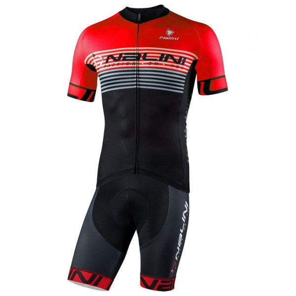 Radsport-Set (Radtrikot BORGO B+Radhose VILLAGGIO B) schwarz/rot