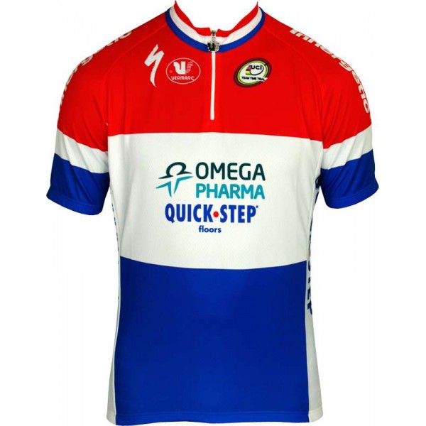 OMEGA PHARMA-QUICKSTEP Holländischer Meister 2013 Radsport-Profi-Team-Kurzarmtrikot mit kurzem Reißverschluss