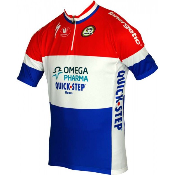 OMEGA PHARMA-QUICKSTEP Holländischer Meister 2013 Radsport-Profi-Team-Kurzarmtrikot mit kurzem Reißverschluss