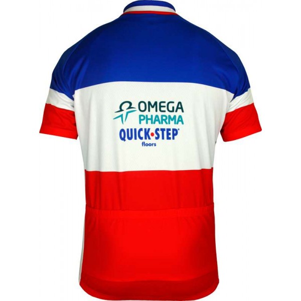 OMEGA PHARMA-QUICKSTEP Französischer Zeitfahrmeister 2013 Radsport-Profi-Team-Kurzarmtrikot mit kurzem Reißverschluss OMEGA PHARMA-QUICKSTEP Französischer Zeitfahrmeister 2013 Radsport-Profi-Team-Kurzarmtrikot mit kurzem Reißverschluss