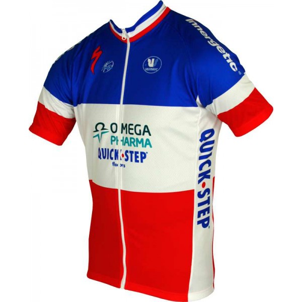 OMEGA PHARMA-QUICKSTEP Französischer Zeitfahrmeister 2012/13 Radsport-Profi-Team-Kurzarmtrikot mit langem Reißverschluss