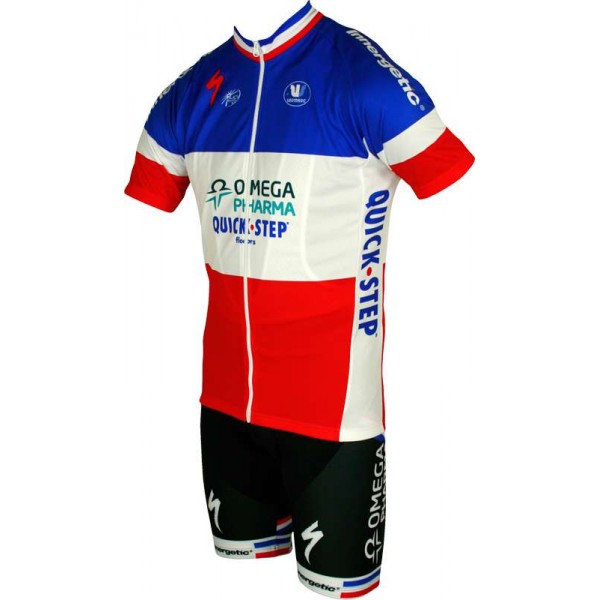 OMEGA PHARMA-QUICKSTEP Französischer Zeitfahrmeister 2012/13 Radsport-Profi-Team-Kurzarmtrikot mit langem Reißverschluss
