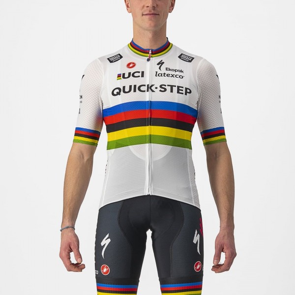 Quick Step-Alpha Vinyl Straßenrad Weltmeister Regenbogentrikot 2022 Competizione Radtrikot kurzarm-Radsport-Profi-Team Quick Step-Alpha Vinyl Straßenrad Weltmeister Regenbogentrikot 2022 Competizione Radtrikot kurzarm-Radsport-Profi-Team