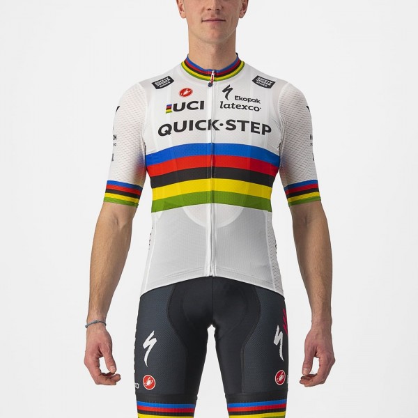 Quick Step-Alpha Vinyl Straßenrad Weltmeister Regenbogentrikot 2022 Competizione Radtrikot kurzarm-Radsport-Profi-Team Radtrikot Kaufen Quick Step-Alpha Vinyl Straßenrad Weltmeister Regenbogentrikot 2022 Competizione Radtrikot kurzarm-Radsport-Profi-Team Radtrikot Kaufen
