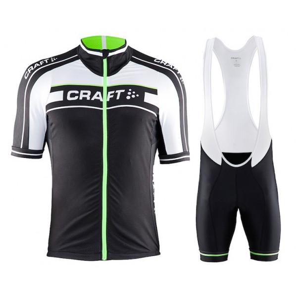 2015 Craft Bike Grand Tour Schwarz-Weiß-Grün Fahrradbekleidung Satz Fahrradtrikot Kurzarm Trikot und Kurz Trägerhose Radtrikot Kaufen