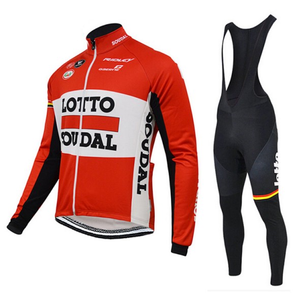 2015 Lotto Soudal Fahrradbekleidung Radtrikot Satz Langarm und Lange Trägerhose Radtrikot Kaufen