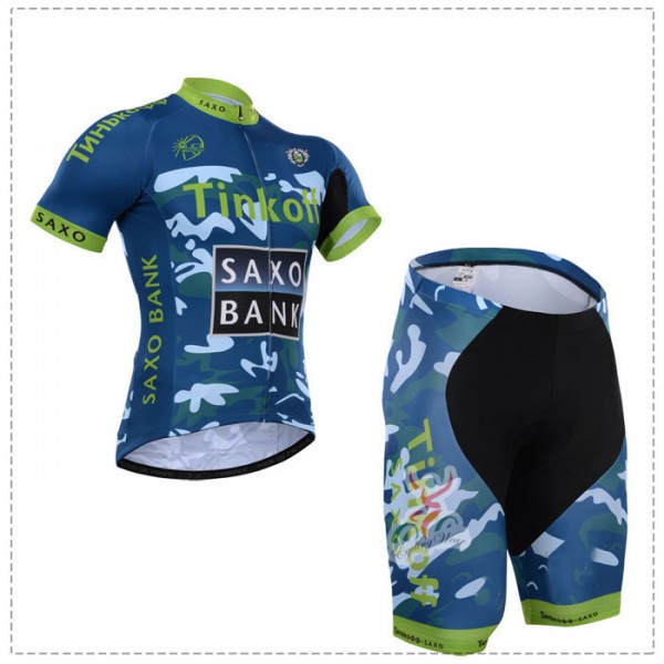 2015 Tinkoff Saxo Bank Camouflage Blau Radbekleidung Radtrikot Kurzarm und Fahrradhosen Kurz Radtrikot Kaufen