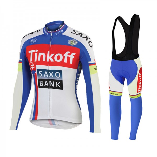 2015 Tinkoff Saxo Bank bleu Fahrradbekleidung Radtrikot Satz Langarm und Lange Trägerhose Radtrikot Kaufen