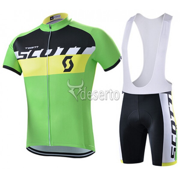 2015 Scott Fahrradbekleidung Satz Fahrradtrikot Kurzarm Trikot und Kurz Trägerhose Grün Radtrikot Kaufen