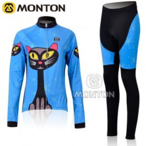 2011 Monton Blue Cat Damen Thermal Fahrradbekleidung Radtrikot Satz Langarm und Lange Fahrradhose Radtrikot Kaufen