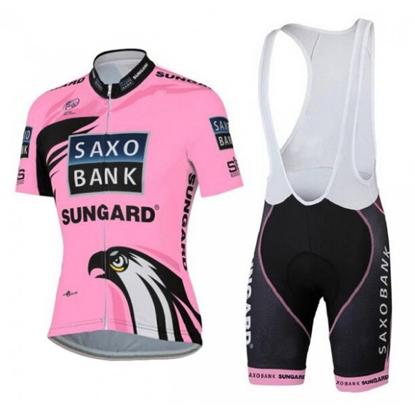 2015 Saxo Bank Sungard Damen Fahrradbekleidung Satz Fahrradtrikot Kurzarm Trikot und Kurz Trägerhose Rosa Radtrikot Kaufen