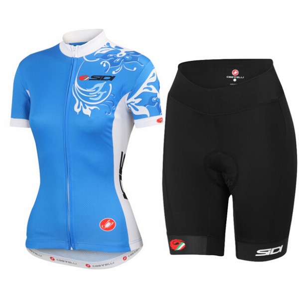 2015 SIDI Damen blau Radbekleidung Radtrikot Kurzarm und Fahrradhosen Kurz Radtrikot Kaufen