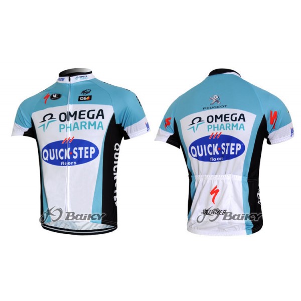 2012 Omega Pharma-Quick Step Radtrikot Kurzarm Weiß Blau Radtrikot Kaufen