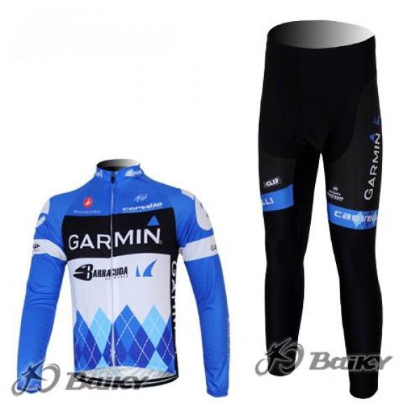 Garmin Barracuda Pro Team Radbekleidung Satz Fahrradtrikot Langarm und Lang Radhose Blau Weiß Radtrikot Kaufen