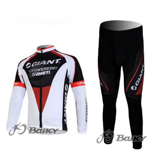 Giant Sram Pro Team Radbekleidung Satz Fahrradtrikot Langarm und Lang Radhose Weiß Schwarz Rot Radtrikot Kaufen