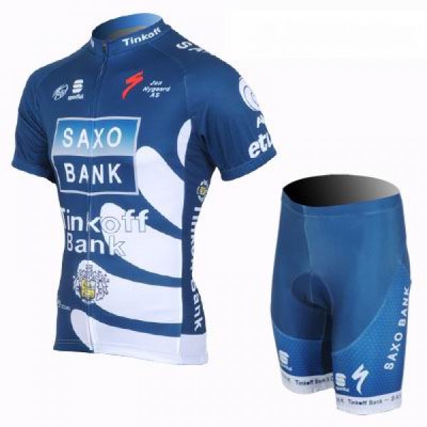2013 Saxo Bank Tinkoff Pro Team Radtrikot Kurzarm und Kurz Radhose Kits Blau Radtrikot Kaufen