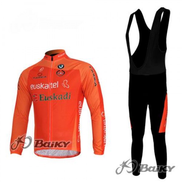 Euskaltel-Euskadi Pro Team Fahrradbekleidung Radtrikot Satz Langarm und Lange Trägerhose Orange Radtrikot Kaufen