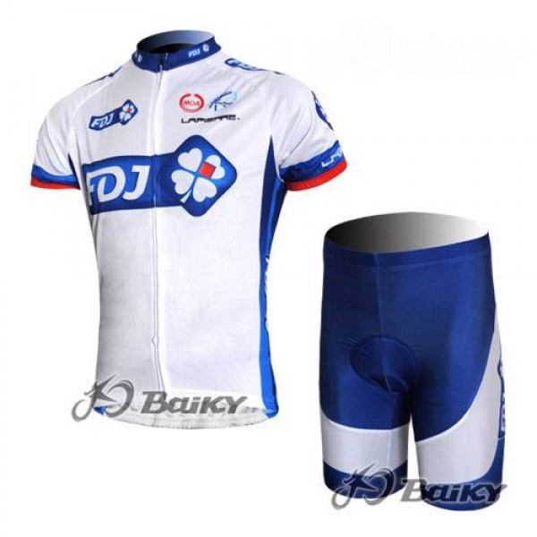 FDJ-BigMat Pro Team Radtrikot Kurzarm Kurz Radhose Kits Weiß Blau Radtrikot Kaufen
