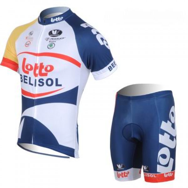 2013 Lotto Belisol Radtrikot Kurzarm und Kurz Radhose Kits Weiß Blau Radtrikot Kaufen