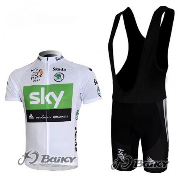 SKY Pro Team Fahrradbekleidung Satz Fahrradtrikot Kurzarm Trikot und Kurz Trägerhose Weiß Grün Radtrikot Kaufen