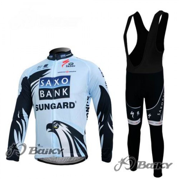 Saxo Bank Sungard Pro Team Fahrradbekleidung Radtrikot Satz Langarm und Lange Trägerhose Weiß Schwarz Radtrikot Kaufen
