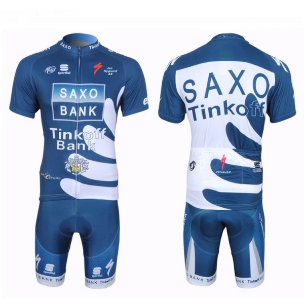 2013 Saxo Bank Tinkoff Pro Team Radtrikot Kurzarm und Kurz Radhose Kits Blau Radtrikot Kaufen