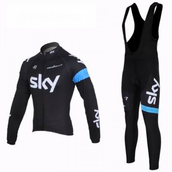 2013 Team Sky Fahrradbekleidung Radtrikot Satz Langarm und Lange Trägerhose Schwarz Blau Radtrikot Kaufen