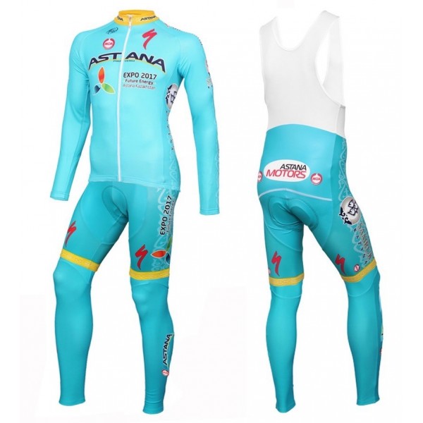 2016 Astana Pro Team Fahrradbekleidung Satz Radtrikot Langarm+Lang Trägerhose Radtrikot Kaufen