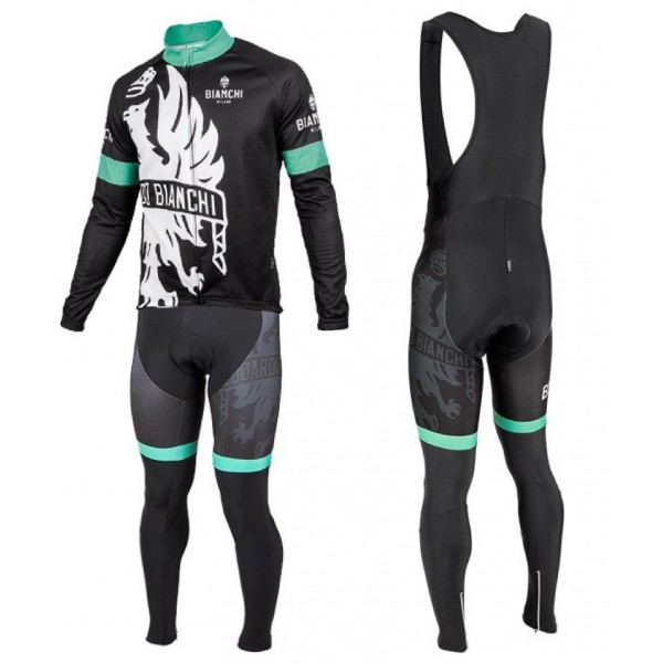 2016 Bianchi Milano Sorisole Schwarz-Grün Fahrradbekleidung Satz Radtrikot Langarm+Lang Trägerhose Radtrikot Kaufen