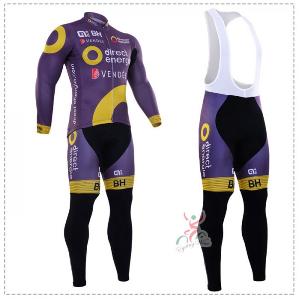 2016 Direct Energie purple Fahrradbekleidung Radtrikot Satz Langarm und Lange Trägerhose Radtrikot Kaufen