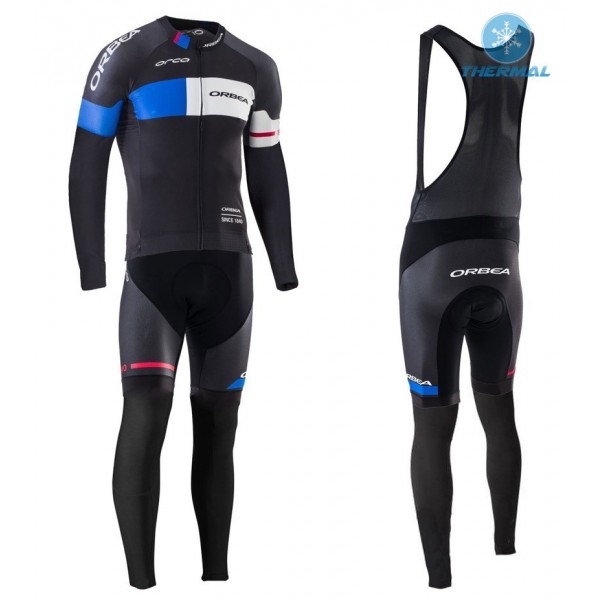 2016 Orbea Team Pro Schwarz-Blau thermisch Fahrradbekleidung Satz Radtrikot Langarm+Lang Trägerhose Radtrikot Kaufen