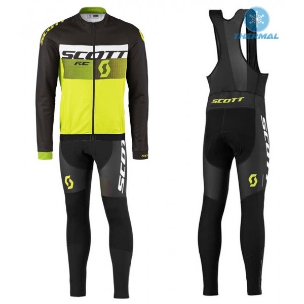 2016 Scott RC Schwarz-Weiß-Grün Fluo thermisch Fahrradbekleidung Satz Radtrikot Langarm+Lang Trägerhose Radtrikot Kaufen