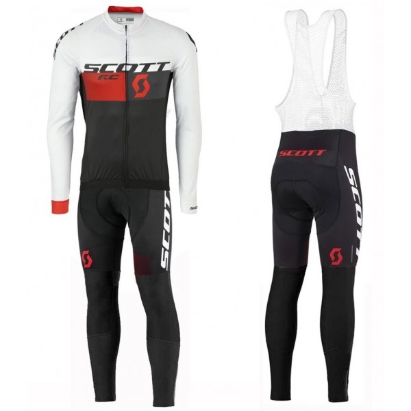 2016 Scott RC Weiß-Schwarz-Rot Fahrradbekleidung Satz Radtrikot Langarm+Lang Trägerhose Radtrikot Kaufen