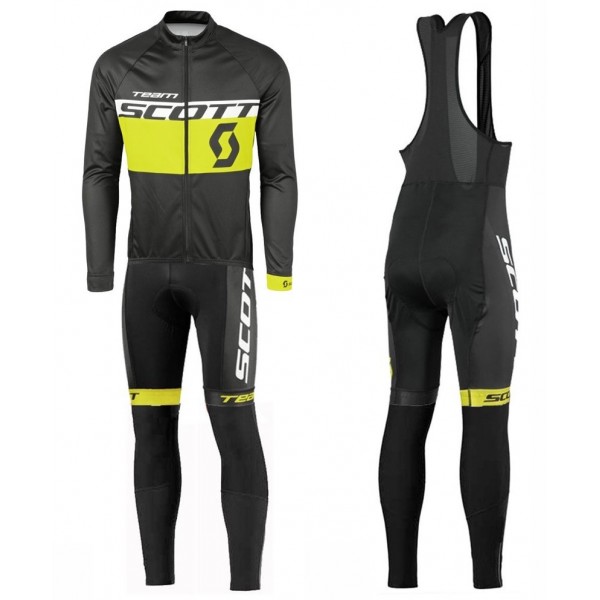 2016 Scott Team Schwarz-Gelb Fahrradbekleidung Satz Radtrikot Langarm+Lang Trägerhose Radtrikot Kaufen