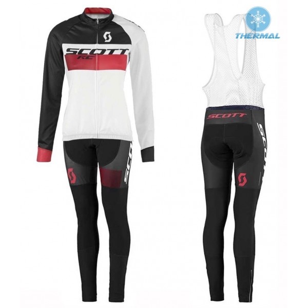 2016 Scott RC Weiß-Schwarz-Rot Damen thermisch Fahrradbekleidung Satz Radtrikot Langarm+Lang Trägerhose Radtrikot Kaufen