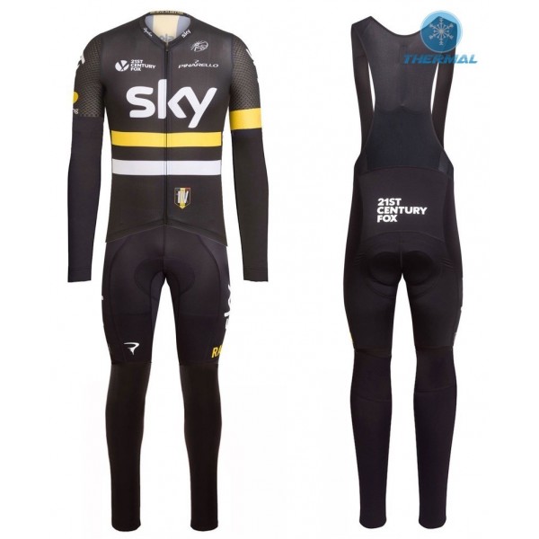 2016 Team Sky IV Schwarz-Gelb thermisch Fahrradbekleidung Satz Radtrikot Langarm+Lang Trägerhose Radtrikot Kaufen