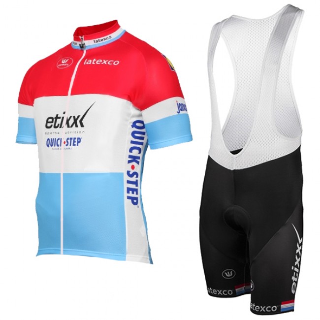 ETIXX-QUICK STEP 2017 Luxembourgian Champion Rot Weiß Blau Fahrradbekleidung Satz Radtrikot Kurzarm+Kurz Träger Radtrikot Kaufen ETIXX-QUICK STEP 2017 Luxembourgian Champion Rot Weiß Blau Fahrradbekleidung Satz Radtrikot Kurzarm+Kurz Träger Radtrikot Kaufen
