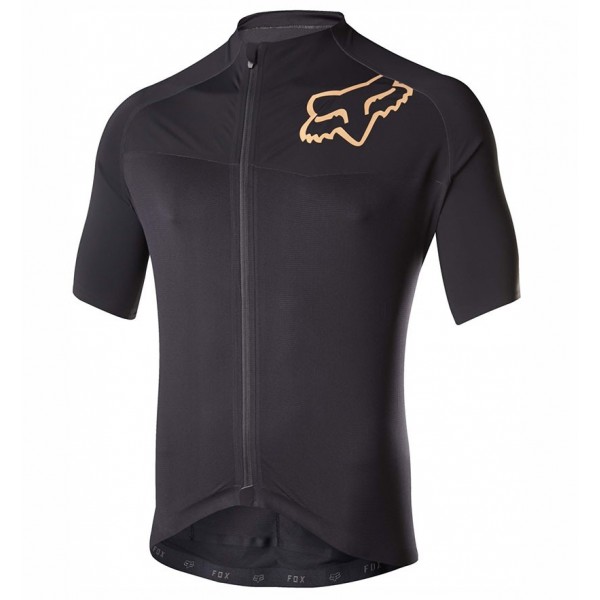 2017 Team FOX Homme Schwarz Gold Radtrikot Kurzarm Radtrikot Kaufen