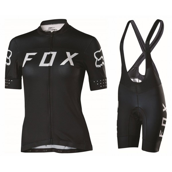 2017 Team FOX Damen Schwarz Weiß Fahrradbekleidung Satz Radtrikot Kurzarm+Kurz Trägerhose Radtrikot Kaufen