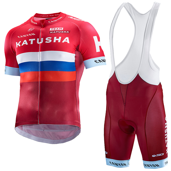 Katusha 2017 Fahrradbekleidung Satz Radtrikot Kurzarm+Kurz Trägerhose Radtrikot Kaufen