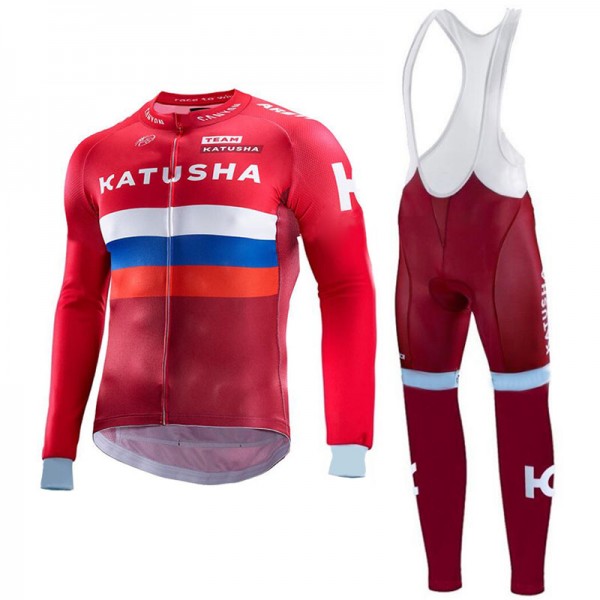 Katusha 2017 Fahrradbekleidung Satz Radtrikot Langarm+Lang Trägerhose Radtrikot Kaufen