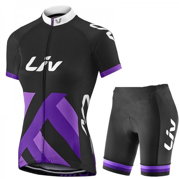 2017 Liv Damen Schwarz-lila Fahrradbekleidung Satz Radtrikot Kurzarm+Kurz Radhose Radtrikot Kaufen